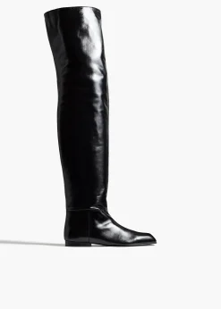 Khaite Boots-Colt Over-the-Knee Boot in Black Glazed Leather