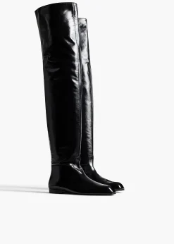 Khaite Boots-Colt Over-the-Knee Boot in Black Glazed Leather