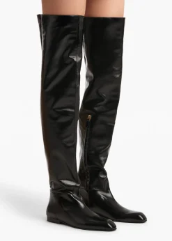 Khaite Boots-Colt Over-the-Knee Boot in Black Glazed Leather