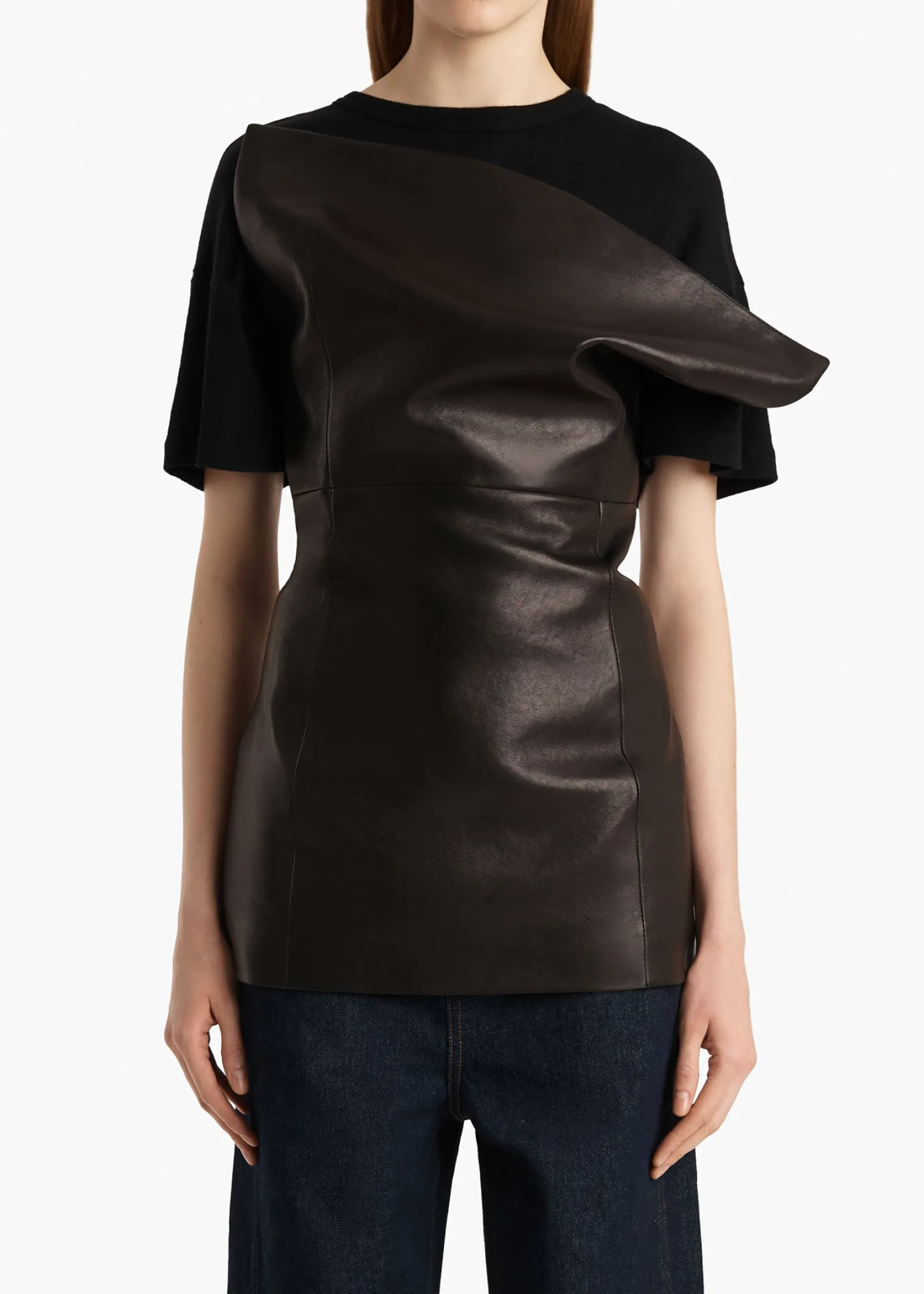 Khaite Leather|Shirts & Tops-Corinne Top in Black Leather