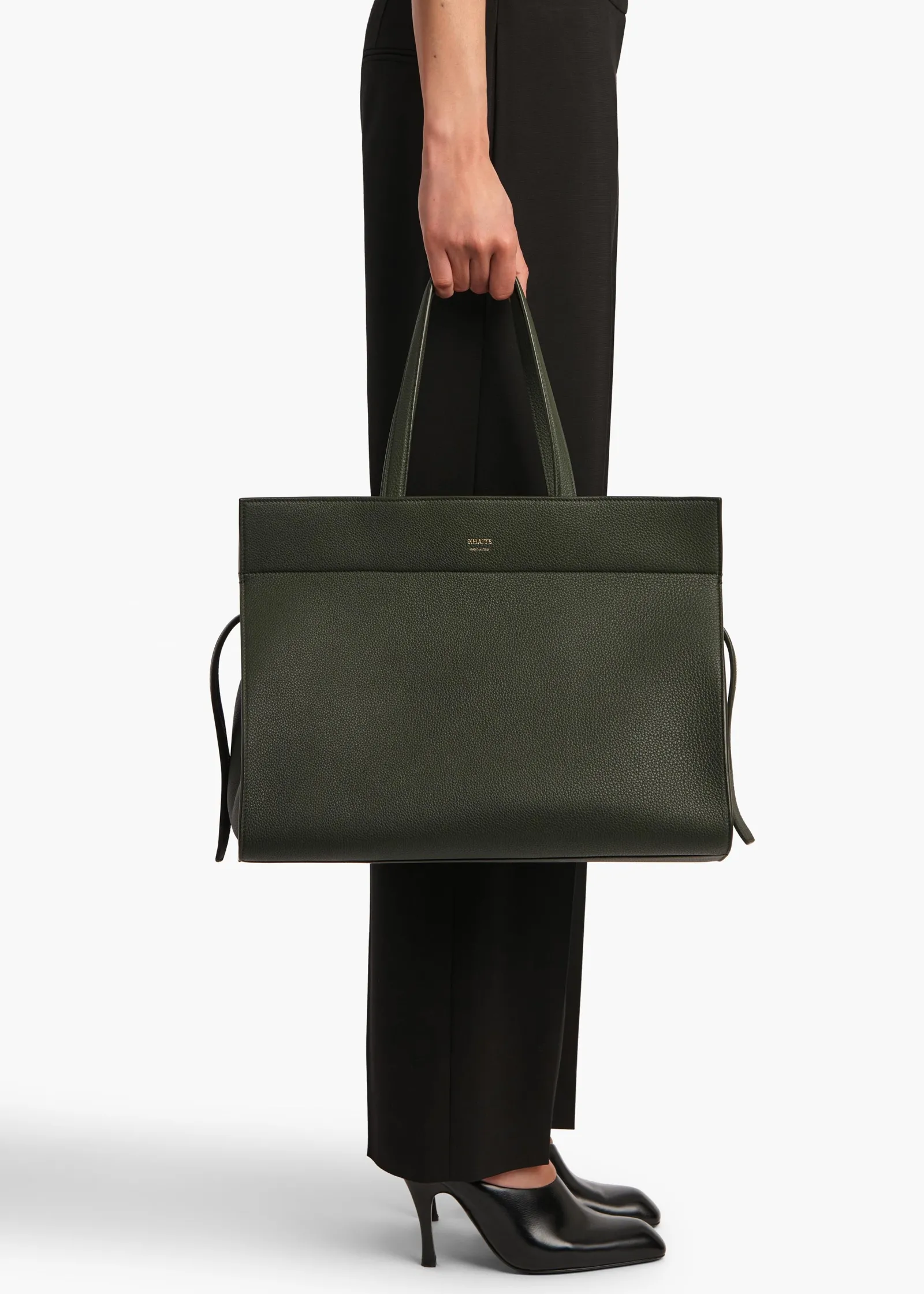 Khaite Totes|Top Handle-Crosby Bag in Bottle Green Pebbled Leather