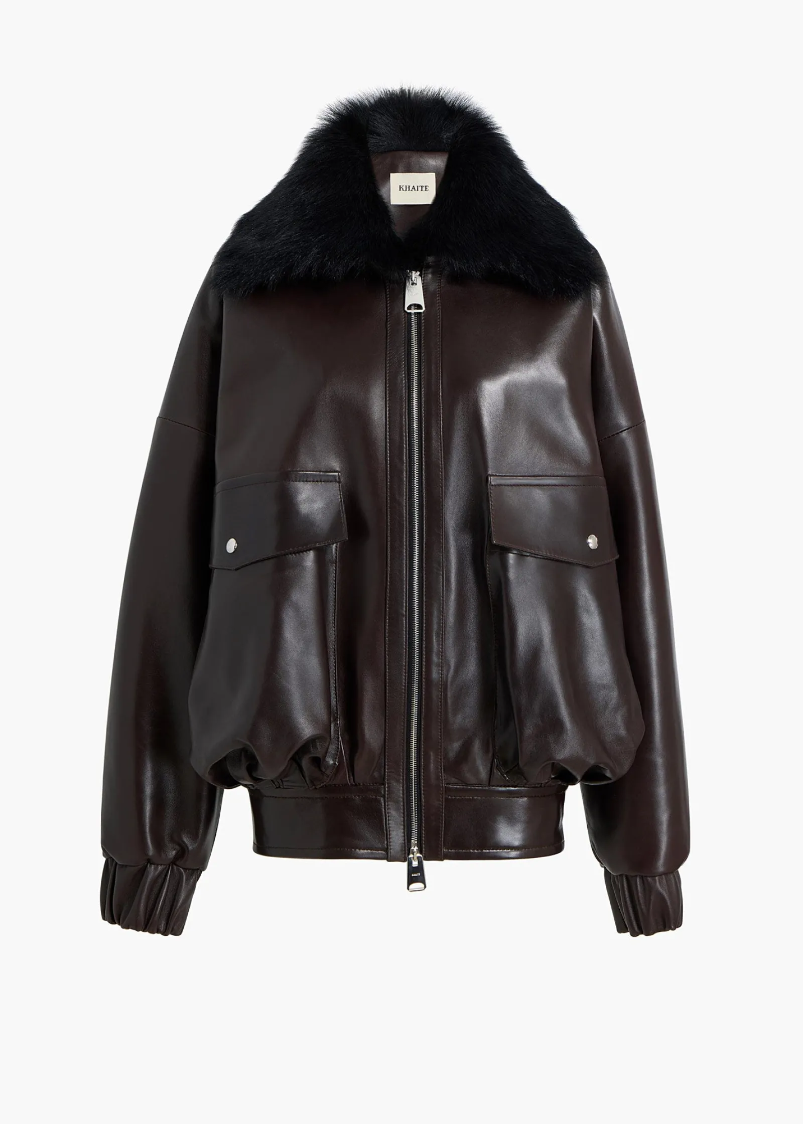 Khaite Leather|Outerwear & Coats-Daemon Jacket in Mud Leather with Shearling Collar