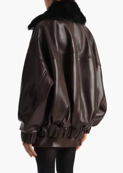 Khaite Leather|Outerwear & Coats-Daemon Jacket in Mud Leather with Shearling Collar