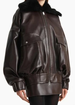 Khaite Leather|Outerwear & Coats-Daemon Jacket in Mud Leather with Shearling Collar