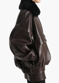 Khaite Leather|Outerwear & Coats-Daemon Jacket in Mud Leather with Shearling Collar