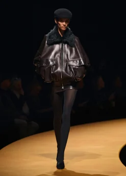Khaite Leather|Outerwear & Coats-Daemon Jacket in Mud Leather with Shearling Collar