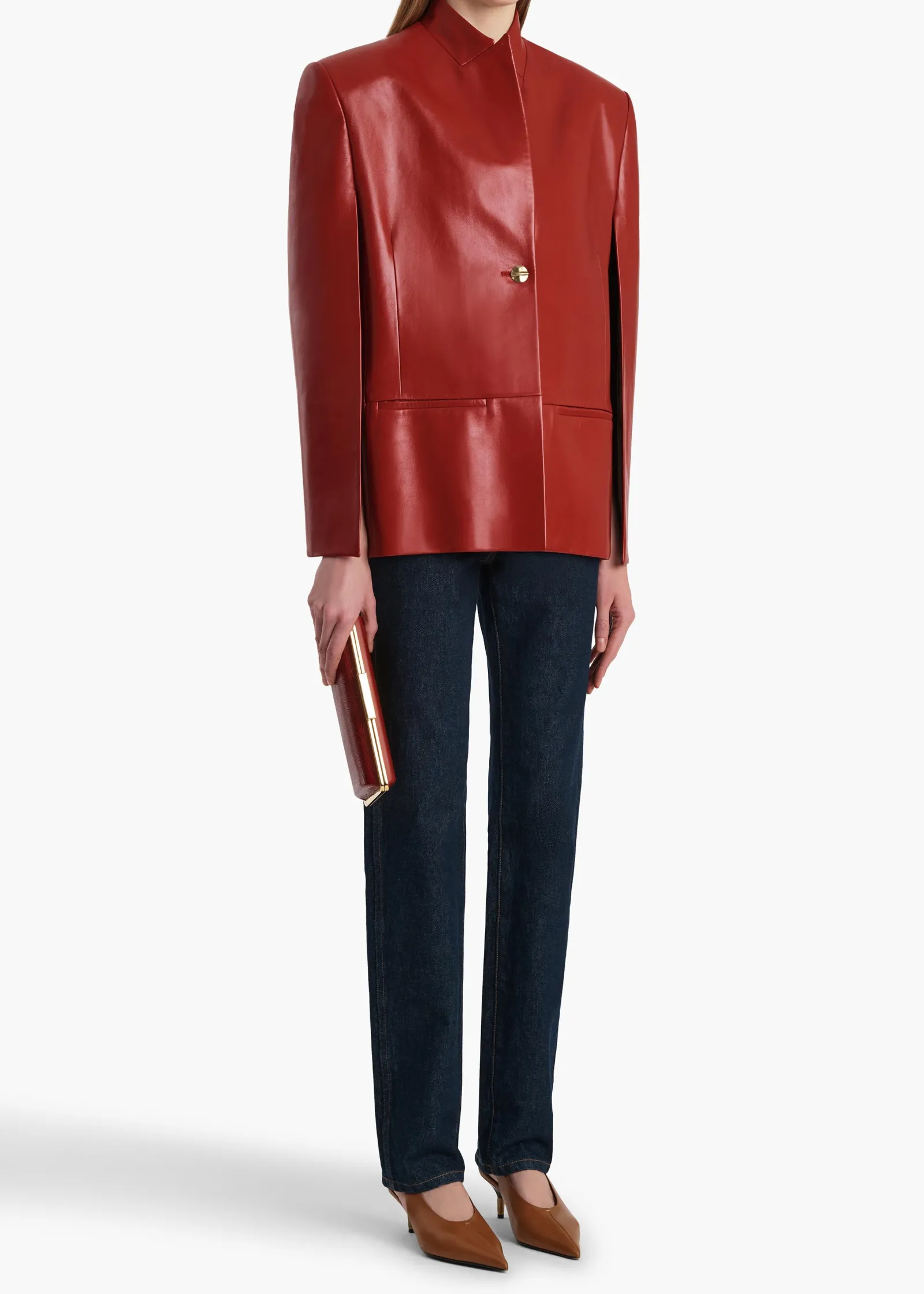 Khaite Leather|Jackets-Dolso Jacket in Deep Red Leather