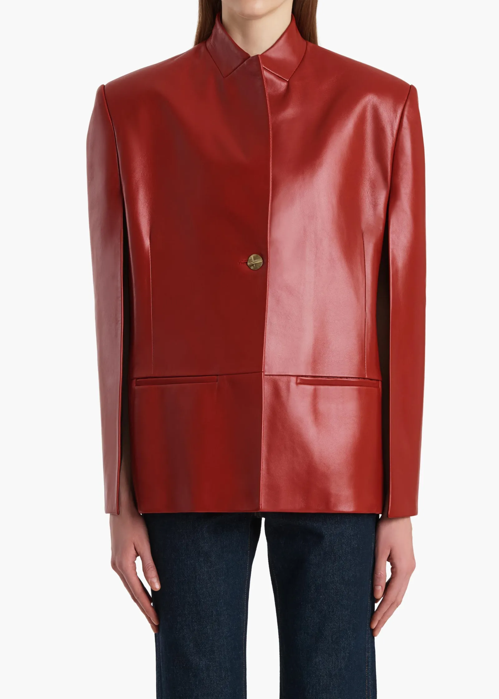 Khaite Leather|Jackets-Dolso Jacket in Deep Red Leather