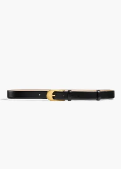 Khaite Belts-Dome Belt in Black Leather with Gold