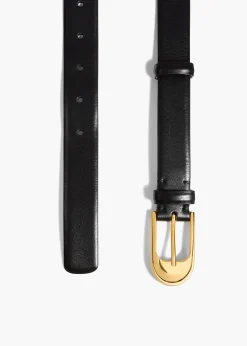Khaite Belts-Dome Belt in Black Leather with Gold