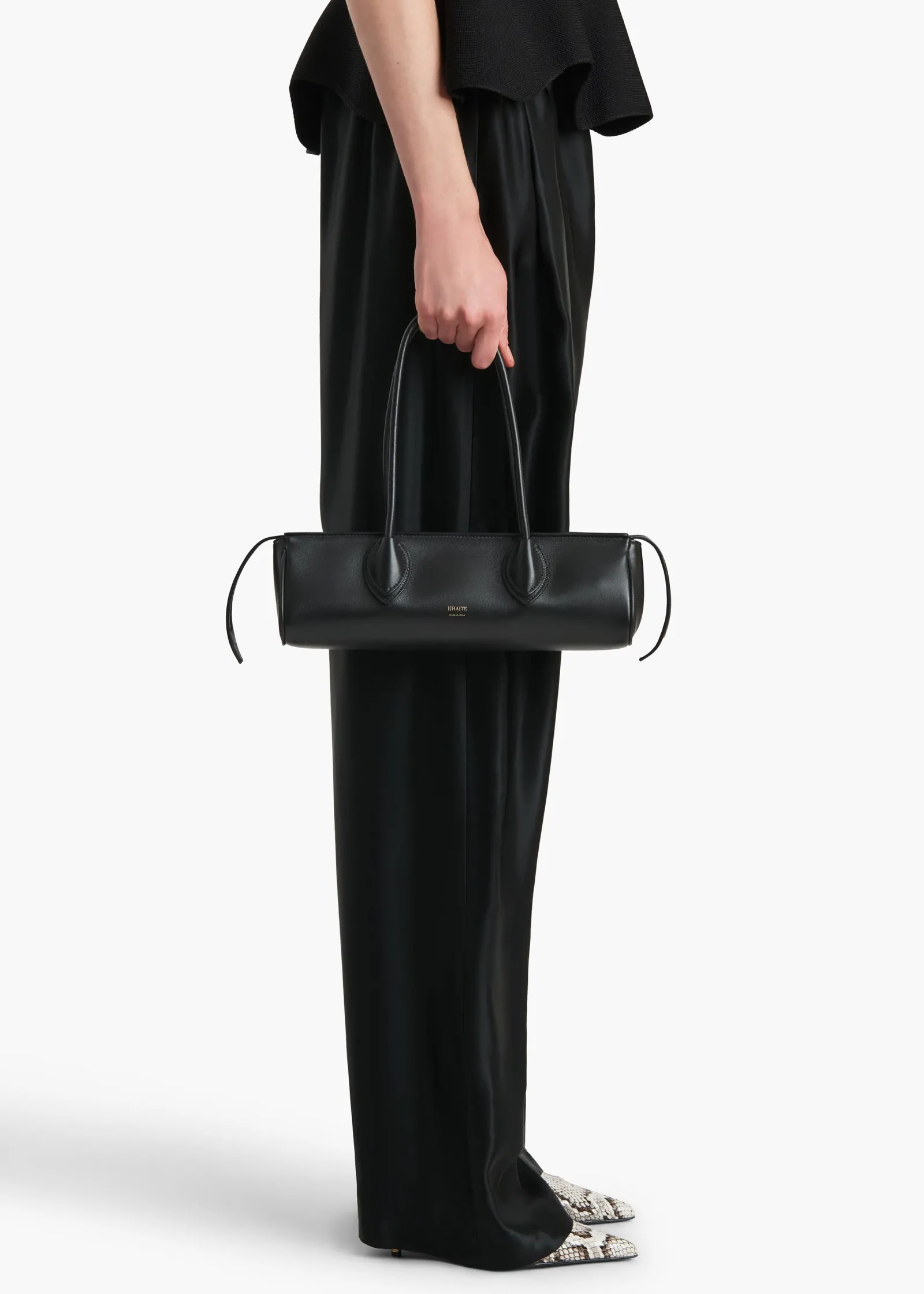 Khaite Shoulder Bags-Donna Shoulder Bag in Black Leather