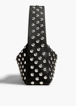 Khaite Shoulder Bags-Elena Bag in Black Leather with Studs