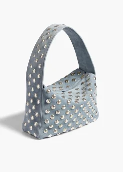Khaite Shoulder Bags-Elena Bag in Lead Suede with Silver Studs