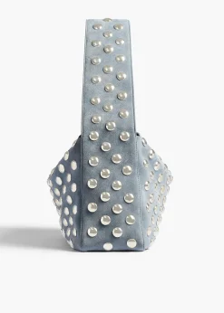 Khaite Shoulder Bags-Elena Bag in Lead Suede with Silver Studs