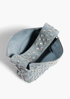 Khaite Shoulder Bags-Elena Bag in Lead Suede with Silver Studs