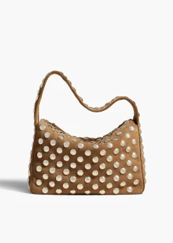 Khaite Shoulder Bags-Elena Bag in Mud Suede with Studs