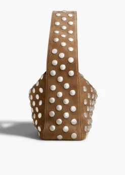 Khaite Shoulder Bags-Elena Bag in Mud Suede with Studs
