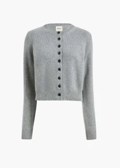 Khaite Knitwear-Everheart Cardigan in Fog with Leather Buttons