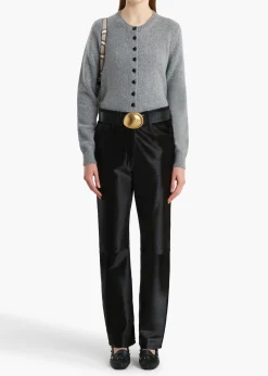 Khaite Knitwear-Everheart Cardigan in Fog with Leather Buttons