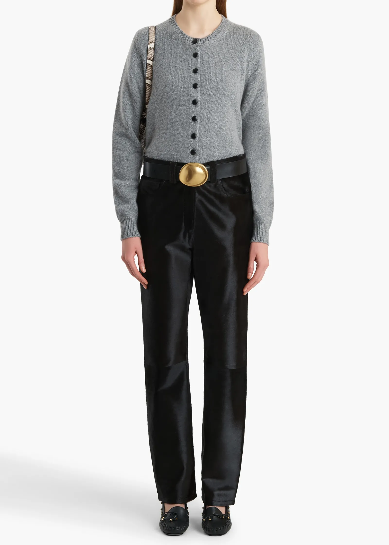Khaite Knitwear-Everheart Cardigan in Fog with Leather Buttons