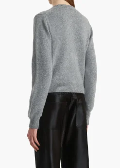Khaite Knitwear-Everheart Cardigan in Fog with Leather Buttons