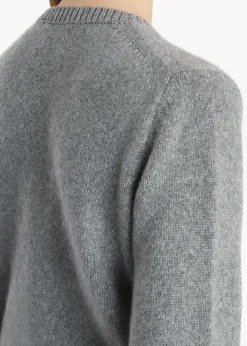 Khaite Knitwear-Everheart Cardigan in Fog with Leather Buttons