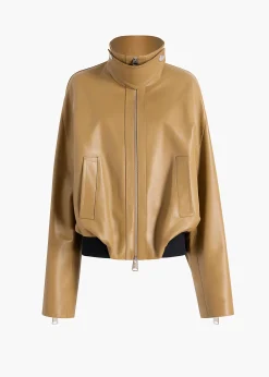 Khaite Outerwear & Coats|Leather-Hamett Jacket in Gold Ochre Leather