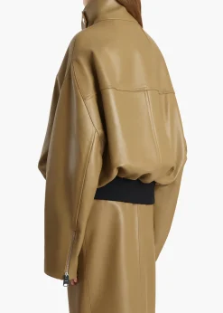 Khaite Outerwear & Coats|Leather-Hamett Jacket in Gold Ochre Leather