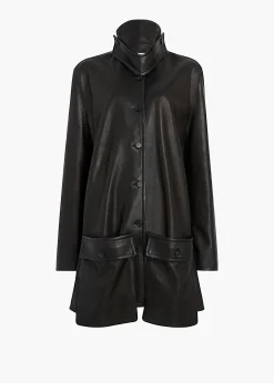 Khaite Leather|Outerwear & Coats-Harmon Coat in Black Washed Leather