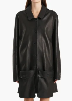 Khaite Leather|Outerwear & Coats-Harmon Coat in Black Washed Leather