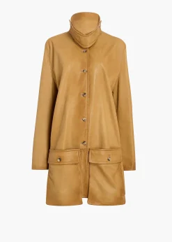 Khaite Leather|Outerwear & Coats-Harmon Coat in Golden Ochre Washed Leather