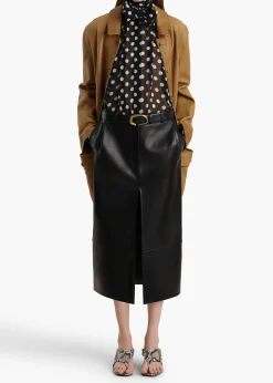 Khaite Leather|Outerwear & Coats-Harmon Coat in Golden Ochre Washed Leather