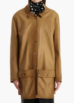 Khaite Leather|Outerwear & Coats-Harmon Coat in Golden Ochre Washed Leather