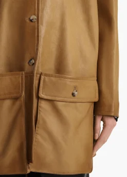 Khaite Leather|Outerwear & Coats-Harmon Coat in Golden Ochre Washed Leather