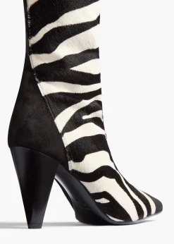 Khaite Boots-Harvey Over-the-Knee High Boot in Zebra Print Haircalf and Black Suede