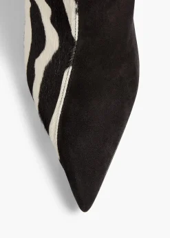 Khaite Boots-Harvey Over-the-Knee High Boot in Zebra Print Haircalf and Black Suede