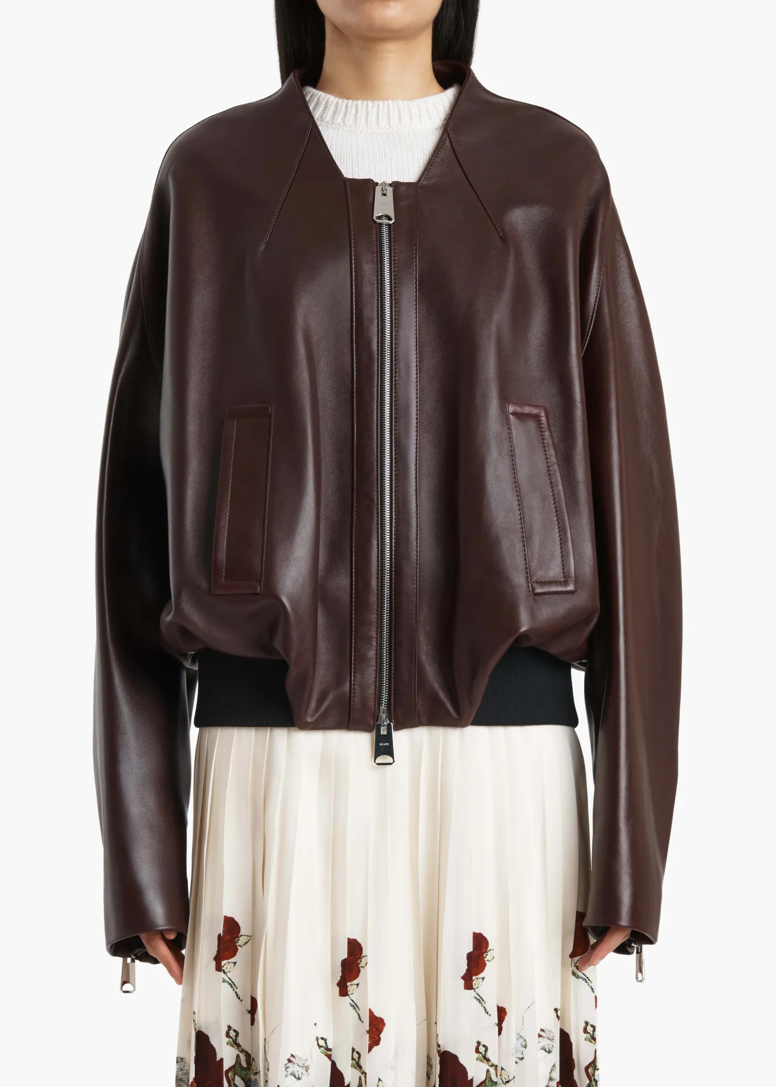 Khaite Leather|Outerwear & Coats-Hewit Jacket in Bordeaux Leather