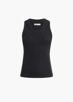 Khaite T-Shirts & Tanks-Isha Top in Charcoal Silk Cashmere Jersey