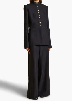 Khaite Pants-Jacob Pant in Navy and White Stripe
