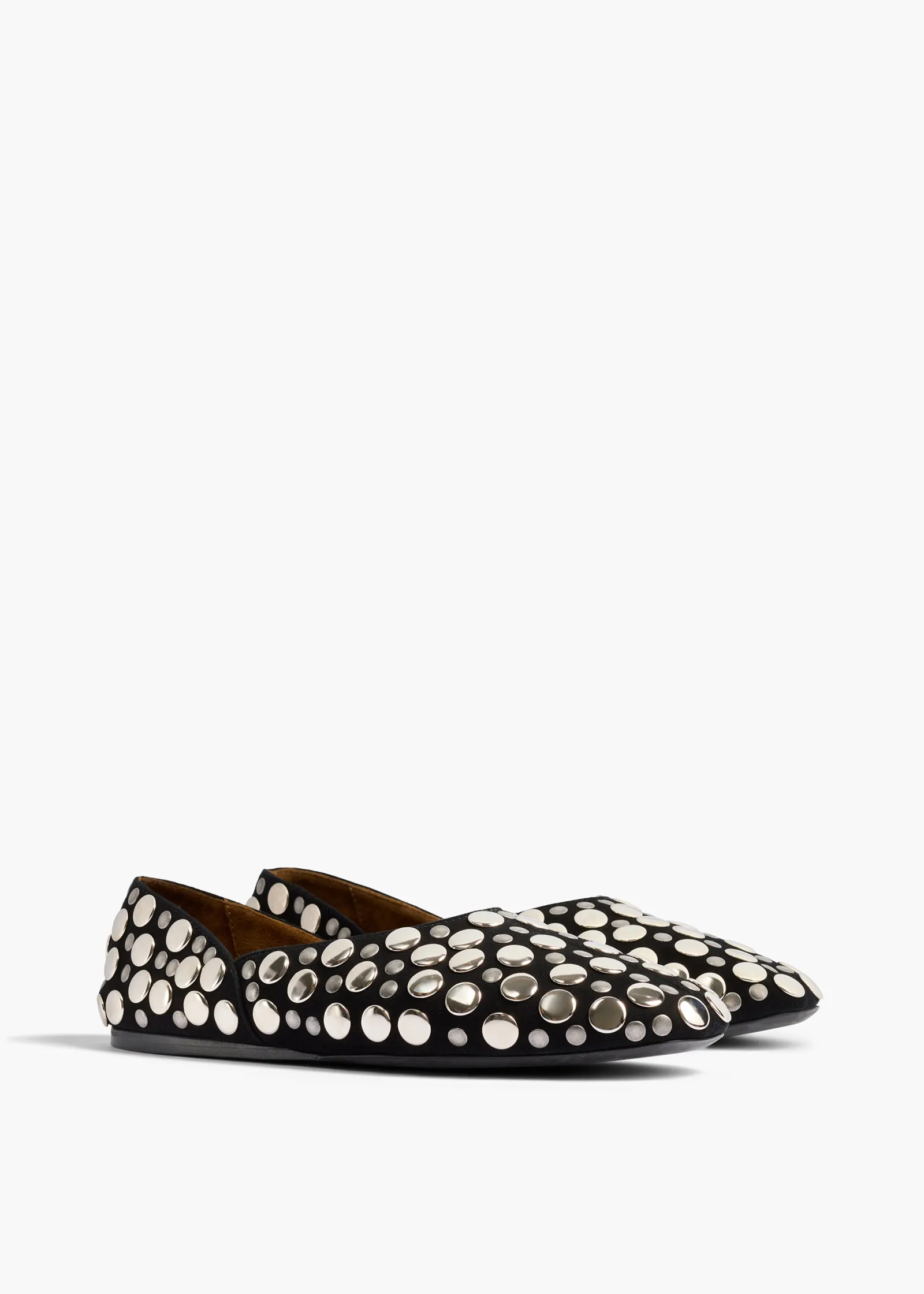 Khaite Flats-Jane Flat in Black Suede with Silver Studs