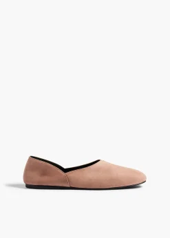 Khaite Flats-Jane Flat in Dusty Pink Suede