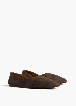 Khaite Flats-Jane Flat in Sable Suede
