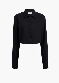 Khaite Shirts & Tops-Jasen Top in Dark Navy Wool Cashmere
