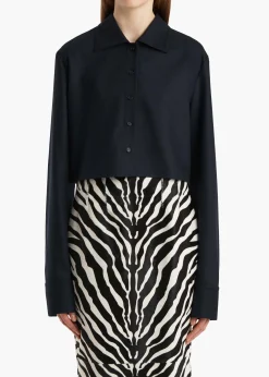 Khaite Shirts & Tops-Jasen Top in Dark Navy Wool Cashmere