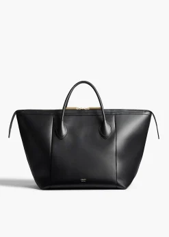 Khaite Totes|Top Handle-Kasia Tote in Black Leather with Zebra Print Haircalf