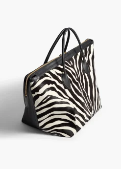 Khaite Totes|Top Handle-Kasia Tote in Black Leather with Zebra Print Haircalf