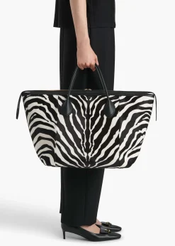 Khaite Totes|Top Handle-Kasia Tote in Black Leather with Zebra Print Haircalf