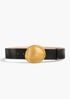 Khaite Belts-Keefe Belt in Black Leather with Gold