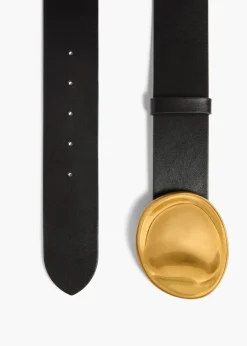 Khaite Belts-Keefe Belt in Black Leather with Gold