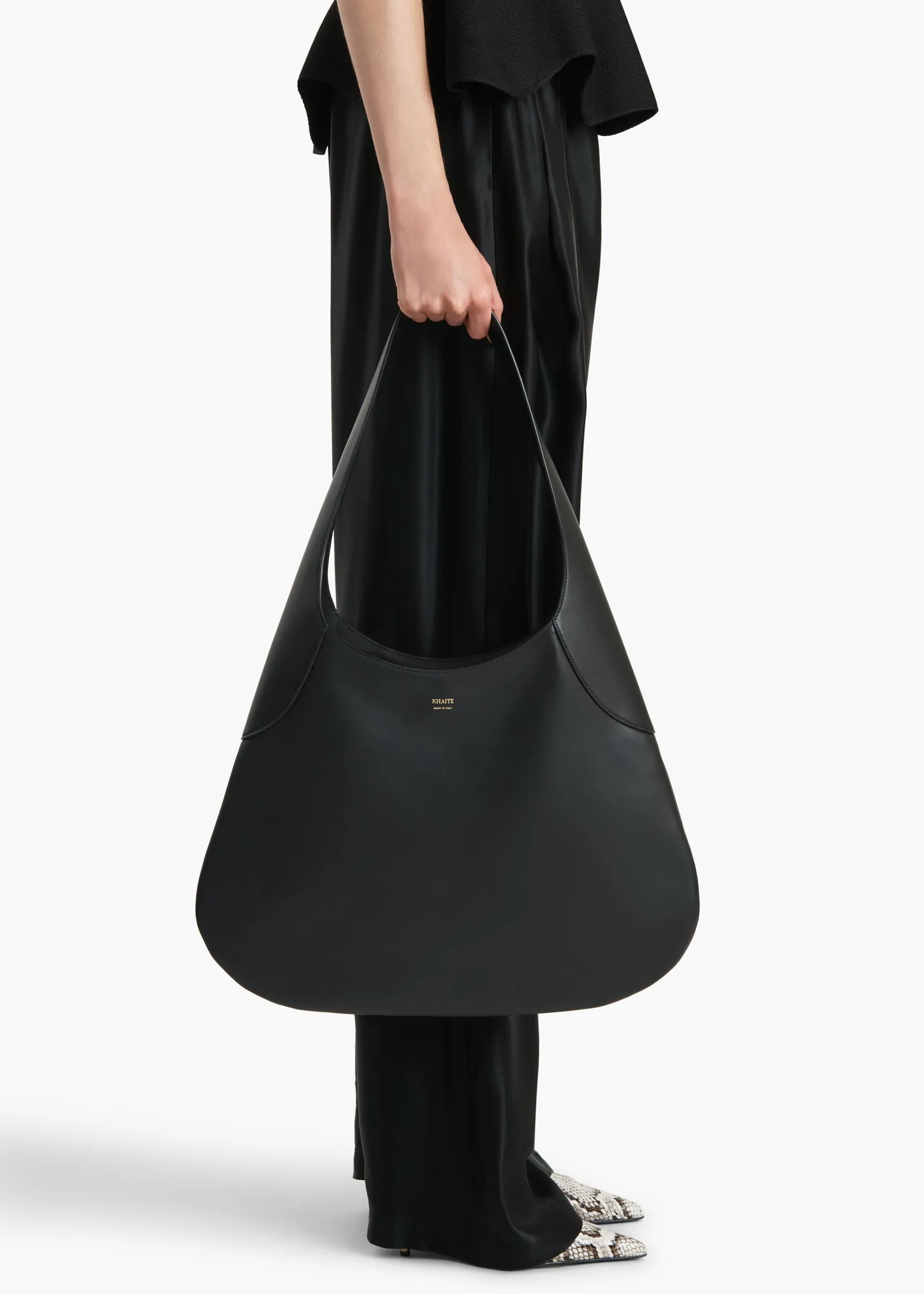 Khaite Shoulder Bags-Large Joan Hobo in Black Leather